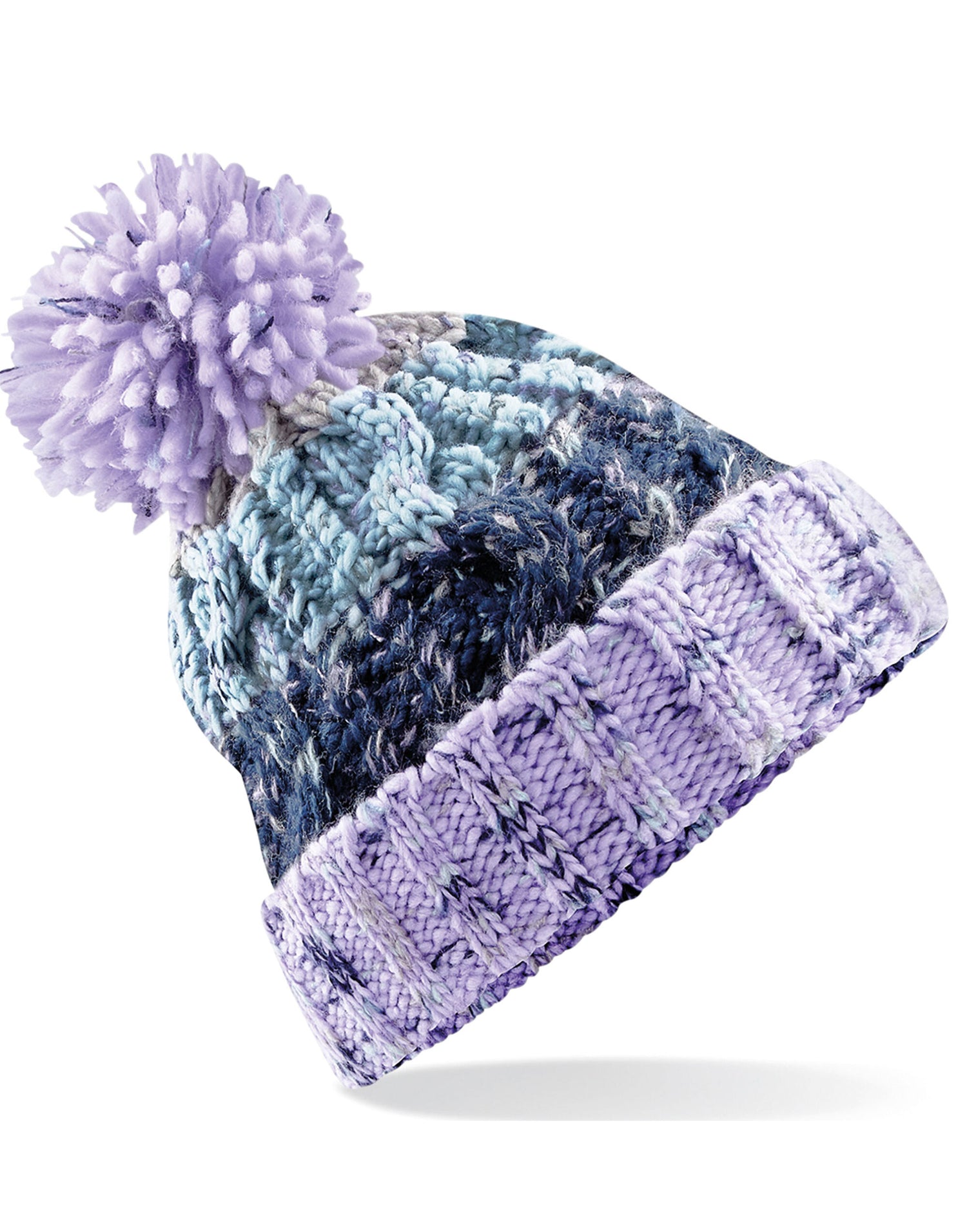 Beechfield Corkscrew Pom Pom Beanie B486 - Lavender Fizz O S - Customisable Beanies
