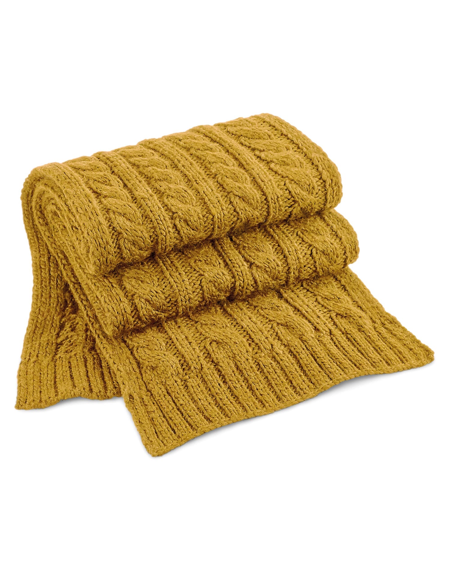Beechfield Cable Knit Melange Scarf B499 - Mustard O S - Customisable Scarf