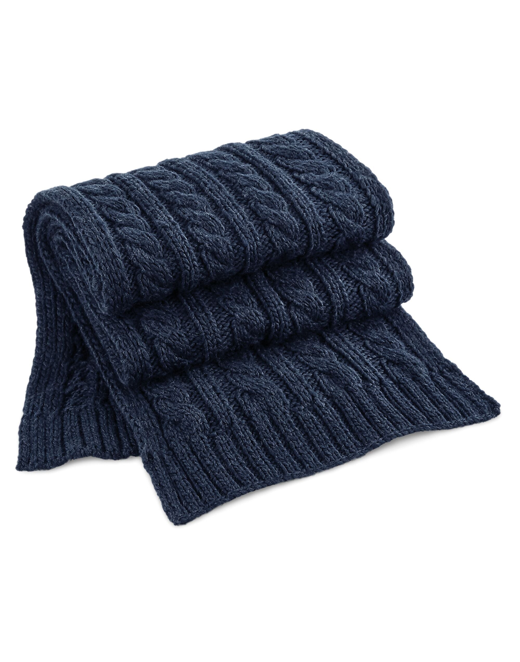 Beechfield Cable Knit Melange Scarf B499 - Navy O S - Customisable Scarf