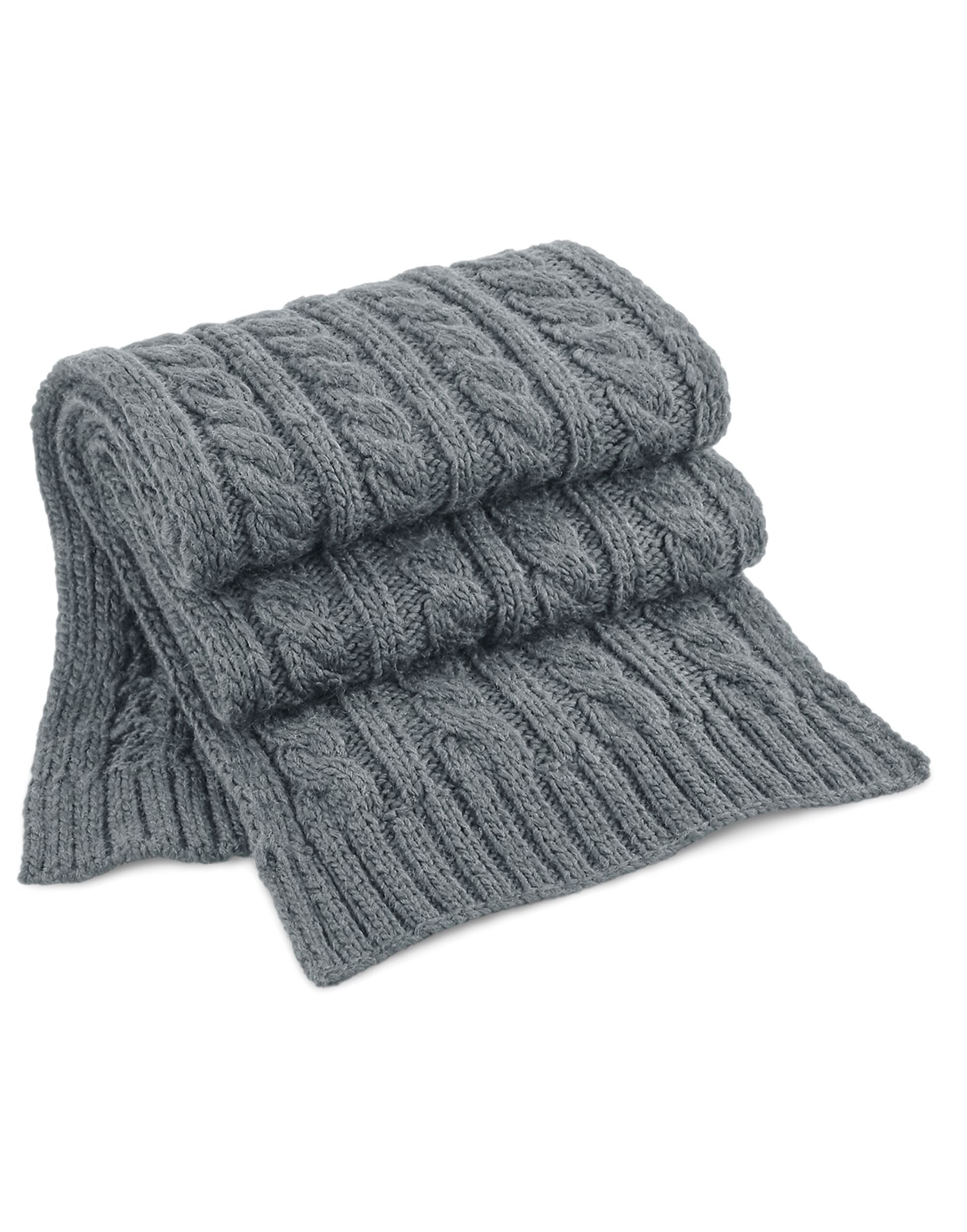 Beechfield Cable Knit Melange Scarf B499 - Light Grey O S - Customisable Scarf