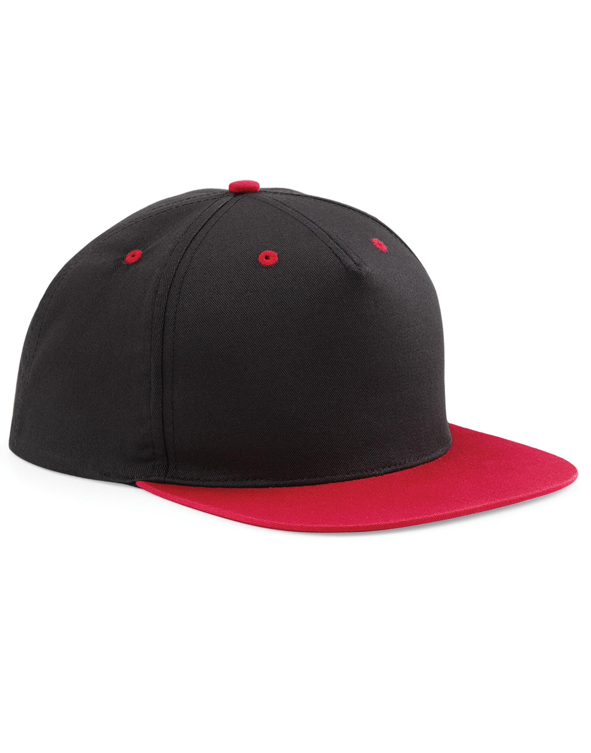 Beechfield 5 Panel Contrast Snapback B610C - Black Classic Red O S - Customisable Caps