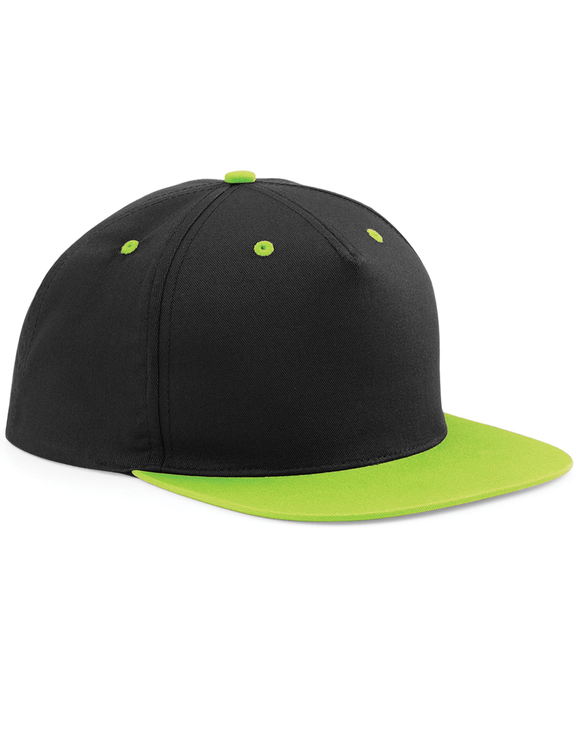 Beechfield 5 Panel Contrast Snapback B610C - Black Lime Green O S - Customisable Caps