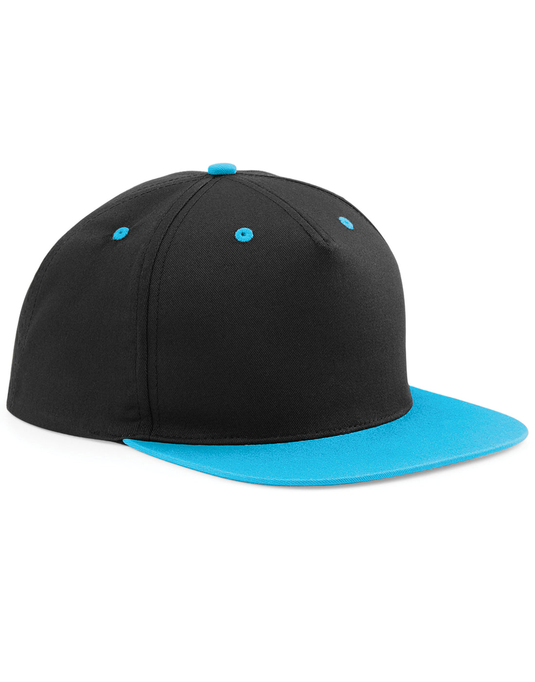 Beechfield 5 Panel Contrast Snapback B610C - Black Surf Blue O S - Customisable Caps