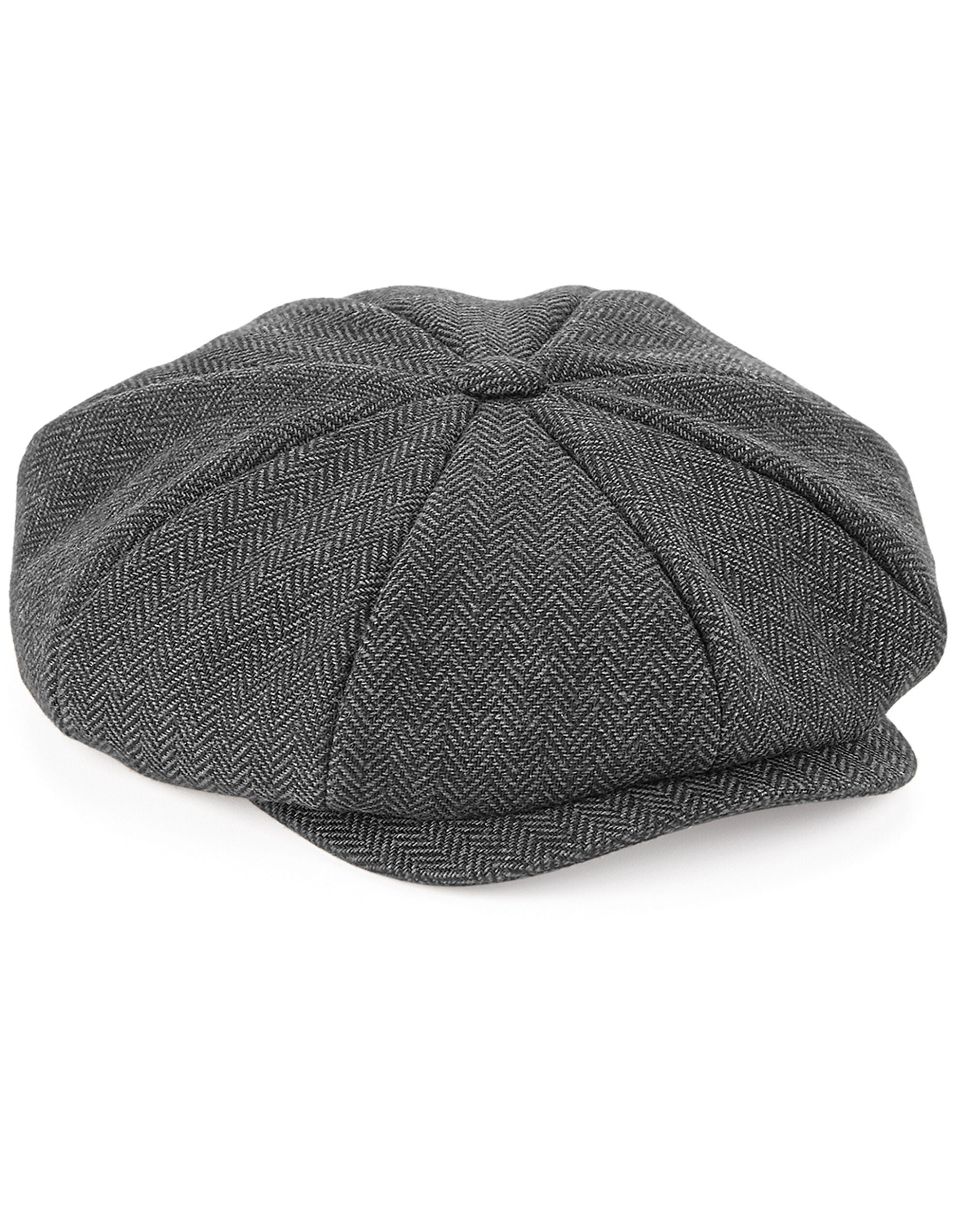 Beechfield Heritage Baker Boy Cap B628 - Charcoal Herringbone S M - Customisable Caps