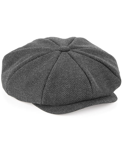 Beechfield Heritage Baker Boy Cap B628 - Charcoal Herringbone S M - Customisable Caps