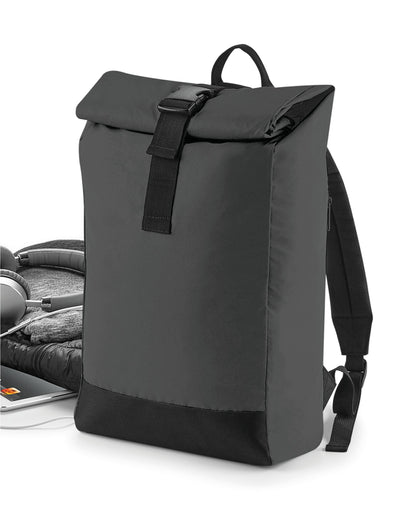 Bagbase Reflective Roll-Top Backpack BG138 - Black Reflective O S - Customisable Bags