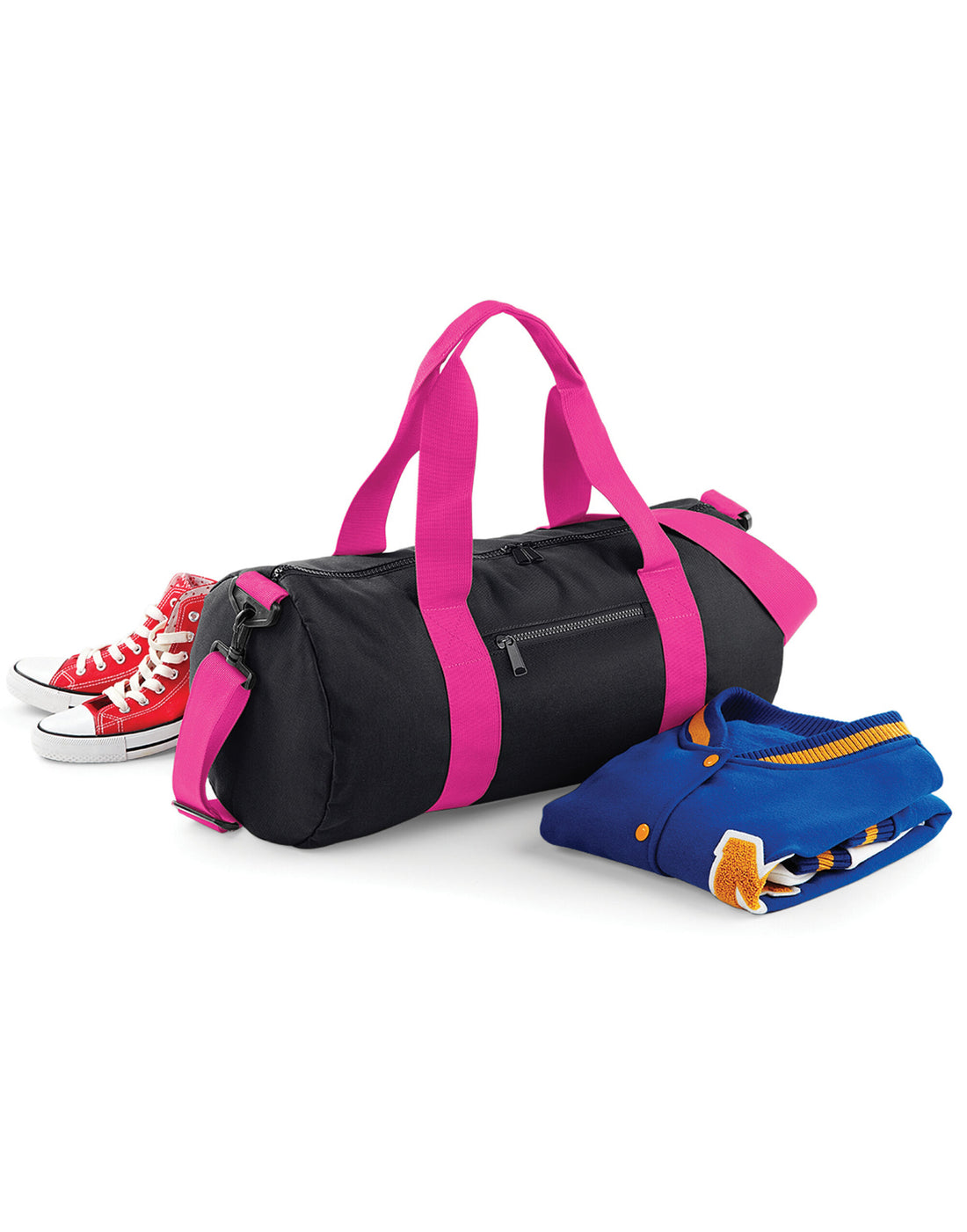 Bagbase Original Barrel Bag BG140 - Black Fuchia O S - Customisable Bags