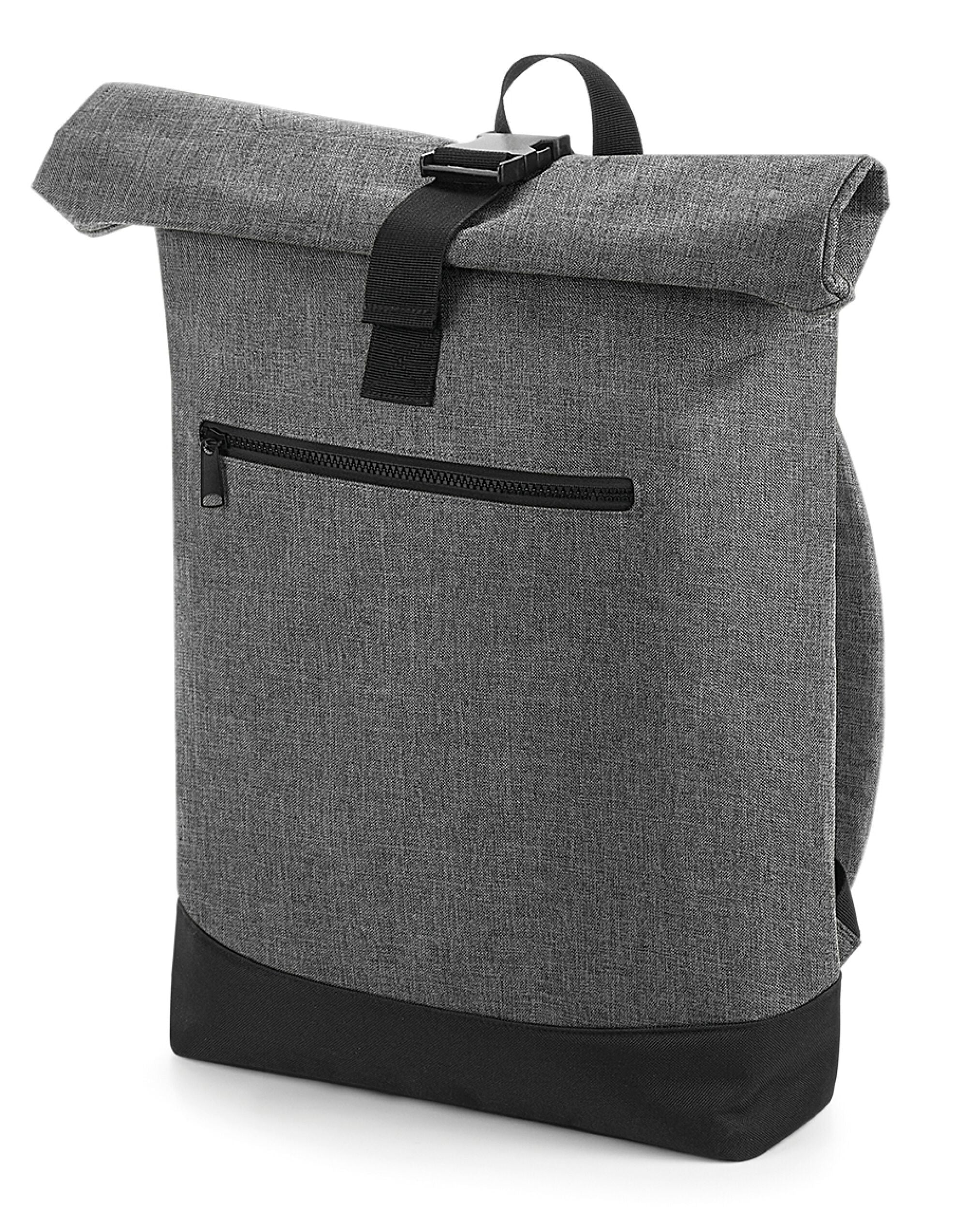 Bagbase Roll Top Backpack bg855 - Grey Marl Black O S - Customisable Bags