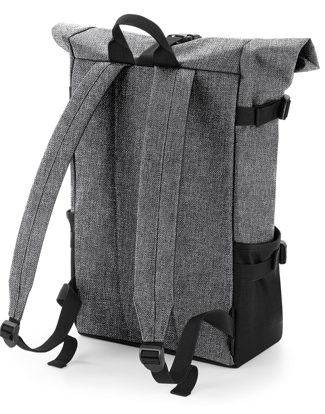 Bagbase Block Roll Top Backpack bg858 - Grey Marl Black O S - Customisable Bags