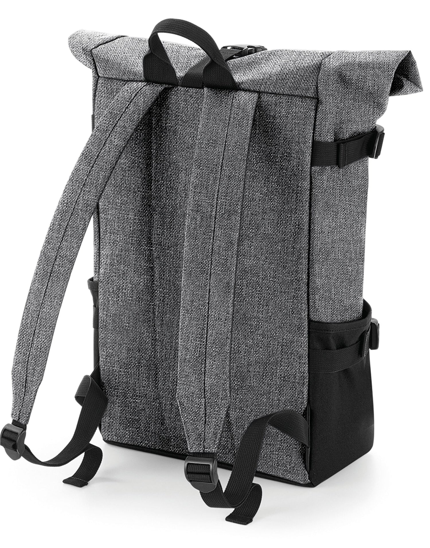 Bagbase Block Roll Top Backpack bg858 - Grey Marl Black O S - Customisable Bags