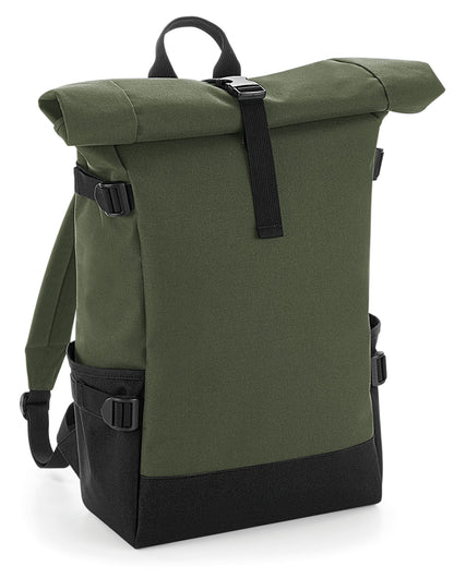 Bagbase Block Roll Top Backpack bg858 - Olive Black O S - Customisable Bags