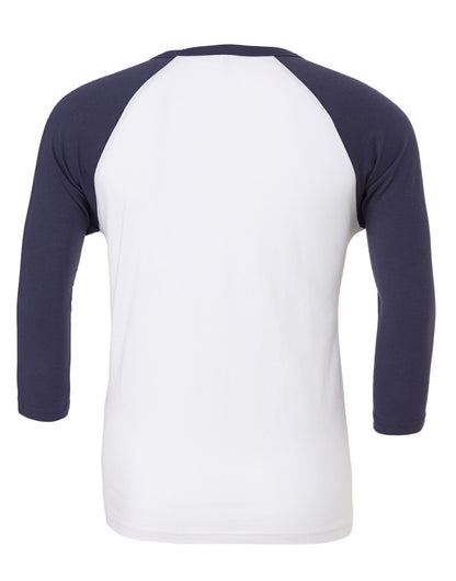Bella Canvas Unisex 3/4 Sleeve Baseball Tee CA3200 - White Navy - Customisable