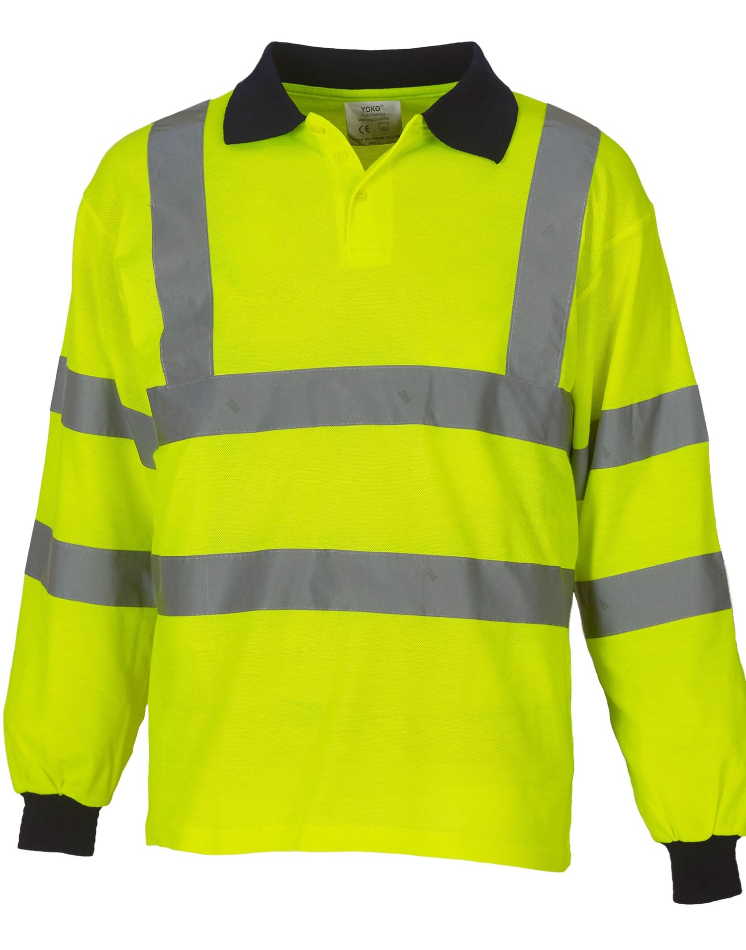 Yoko HV 2 Band Long Sleeve Polo hvj310 - Hi-Vis Yellow - Customisable Hi-Vis Polos