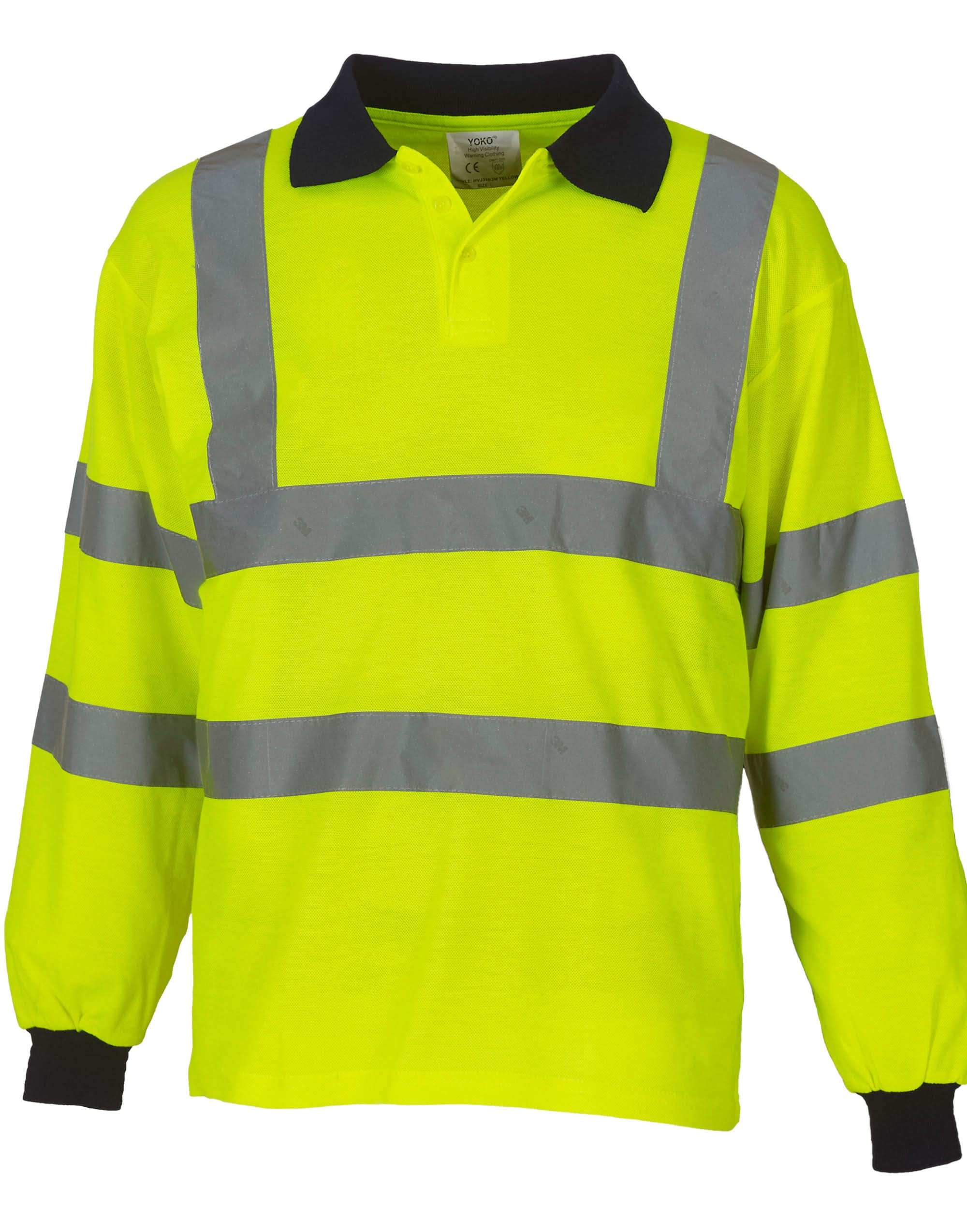 Yoko HV 2 Band Long Sleeve Polo hvj310 - Hi-Vis Yellow - Customisable Hi-Vis Polos
