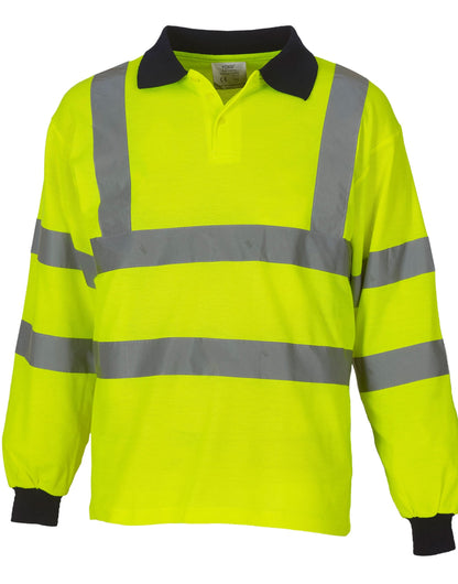 Yoko HV 2 Band Long Sleeve Polo hvj310 - Hi-Vis Yellow - Customisable Hi-Vis Polos