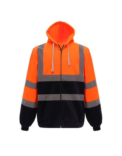 Yoko HV Zipped Hoodie hvk07 - Hi Vis Orange Navy - Customisable Hoodies