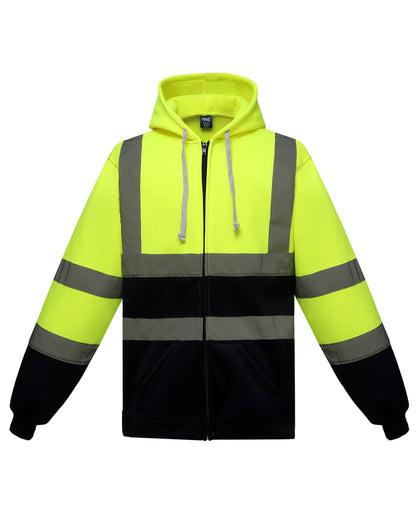 Yoko HV Zipped Hoodie hvk07 - Hi-Vis Yellow Navy - Customisable Hoodies