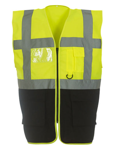 Yoko Hi-Vis Executive Waistcoat HVW801 - Hi Vis Yellow Black - Customisable Hi-Vis Vest