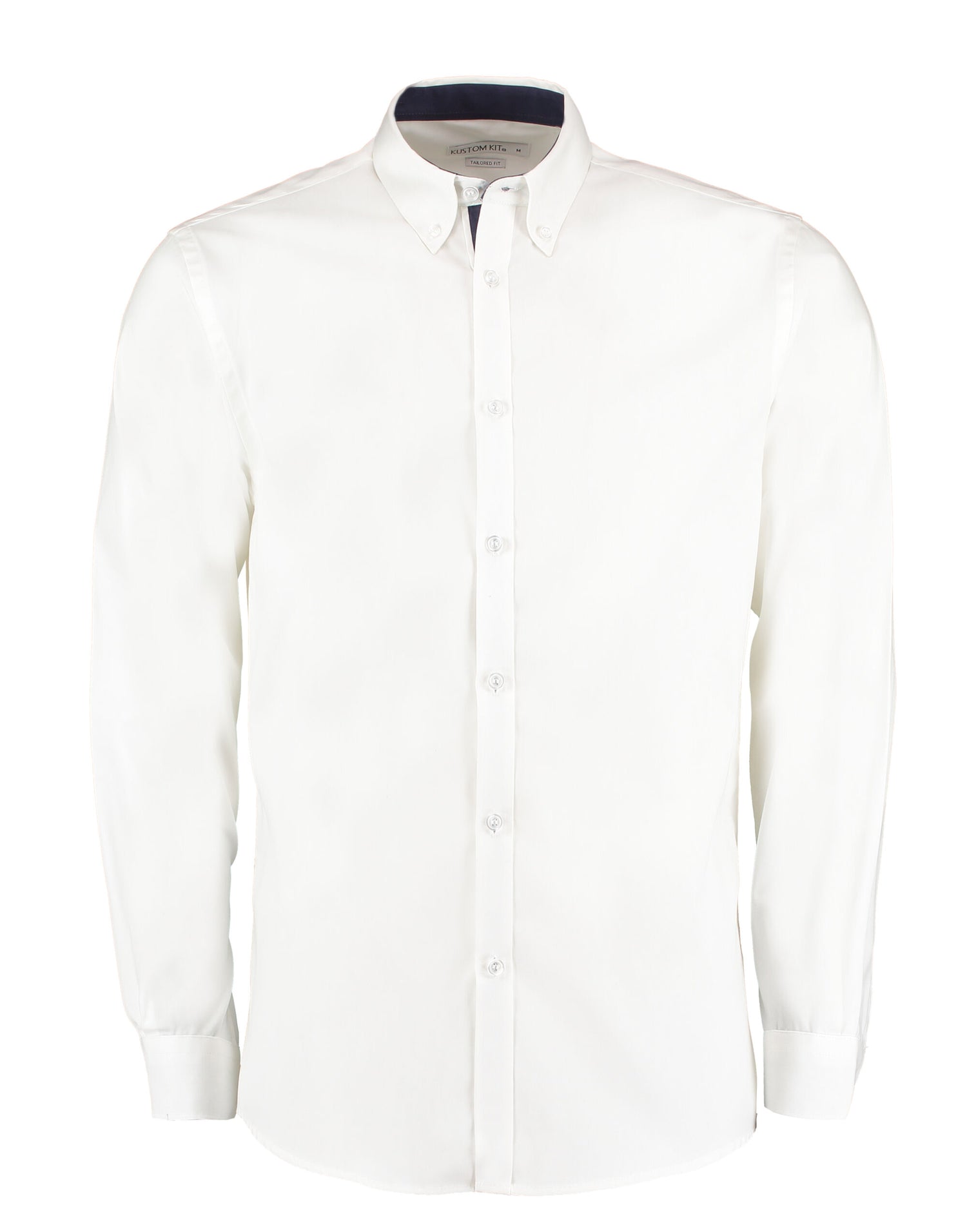 Kustom Kit Mens LS Contrast BDC Shirt KK190 - White Navy - Customisable Corporate Wear