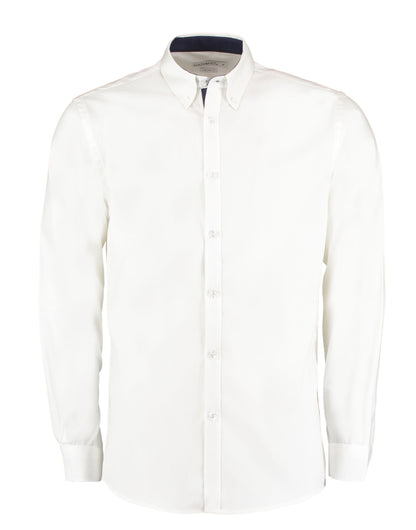 Kustom Kit Mens LS Contrast BDC Shirt KK190 - White Navy - Customisable Corporate Wear