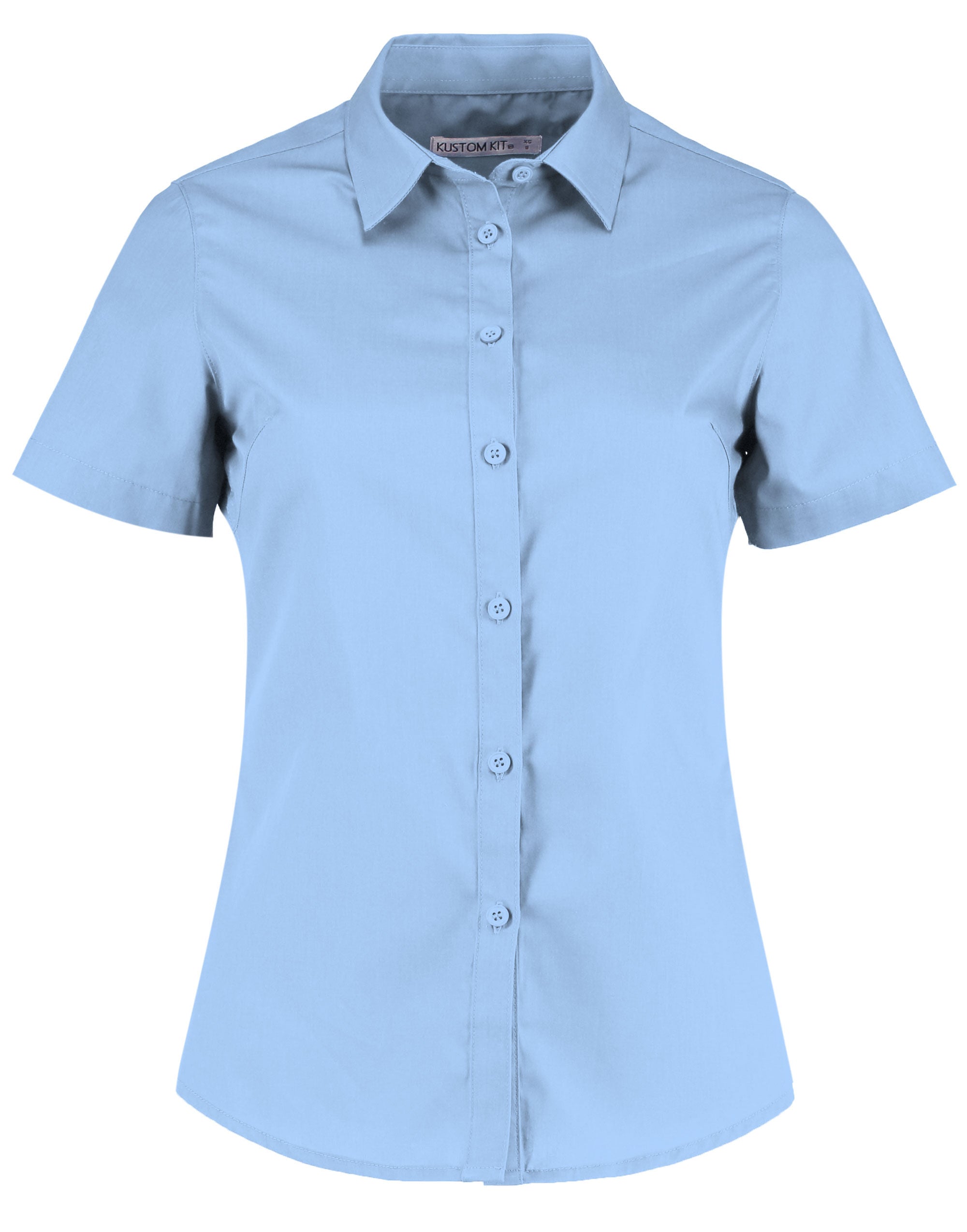 Kustom Kit Lady SS Tailored Poplin Shirt KK241 - Light Blue - Customisable Shirts