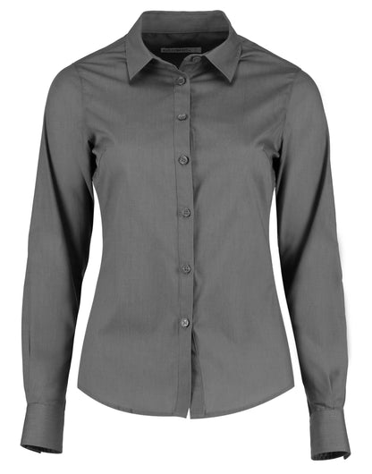 Kustom Kit Lady LS Tailored Poplin Shirt KK242 - Graphite - Customisable Shirts