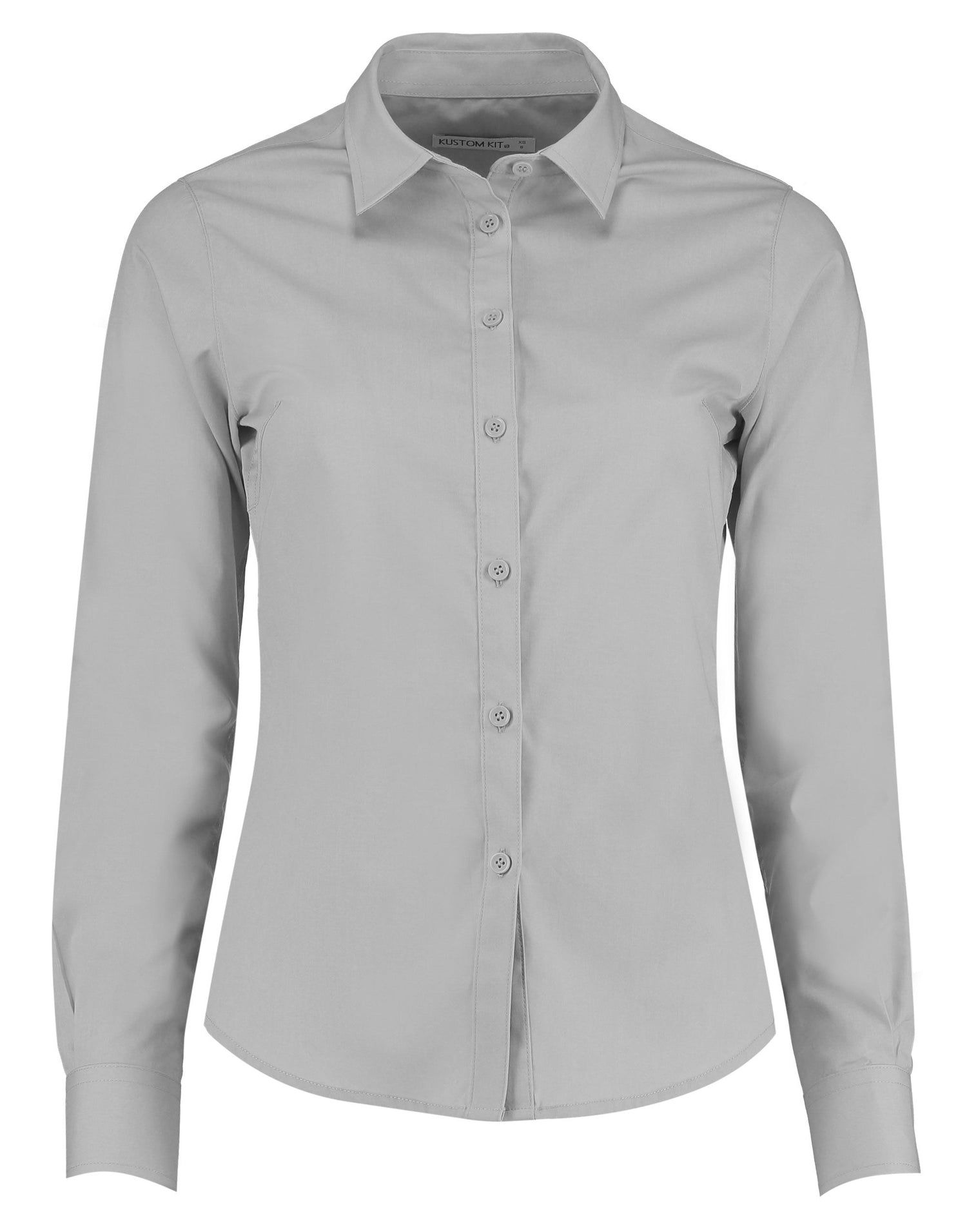 Kustom Kit Lady LS Tailored Poplin Shirt KK242 - Light Grey - Customisable Shirts