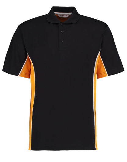 Kustom Kit Mens Classic Track Polo KK475 - Black Gold White - Customisable Polos