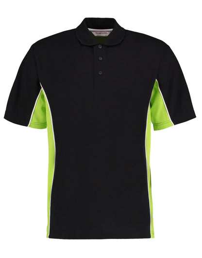 Kustom Kit Mens Classic Track Polo KK475 - Black Lime White - Customisable Polos