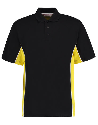 Kustom Kit Mens Classic Track Polo KK475 - Black Sun Yellow White - Customisable Polos
