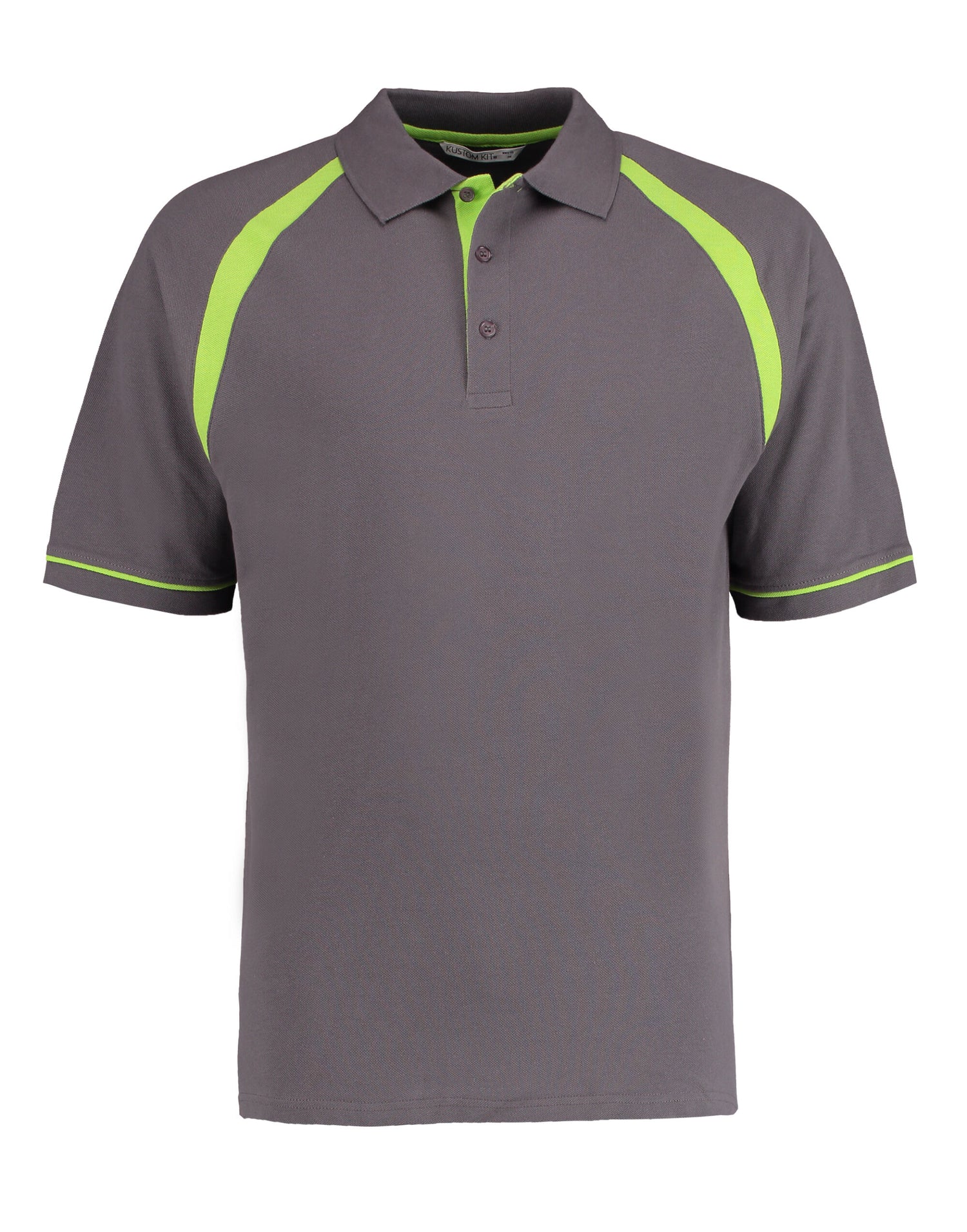 Kustom Kit Men Classic Fit Oak Hill Polo KK615 - Charcoal Lime - Customisable Polos
