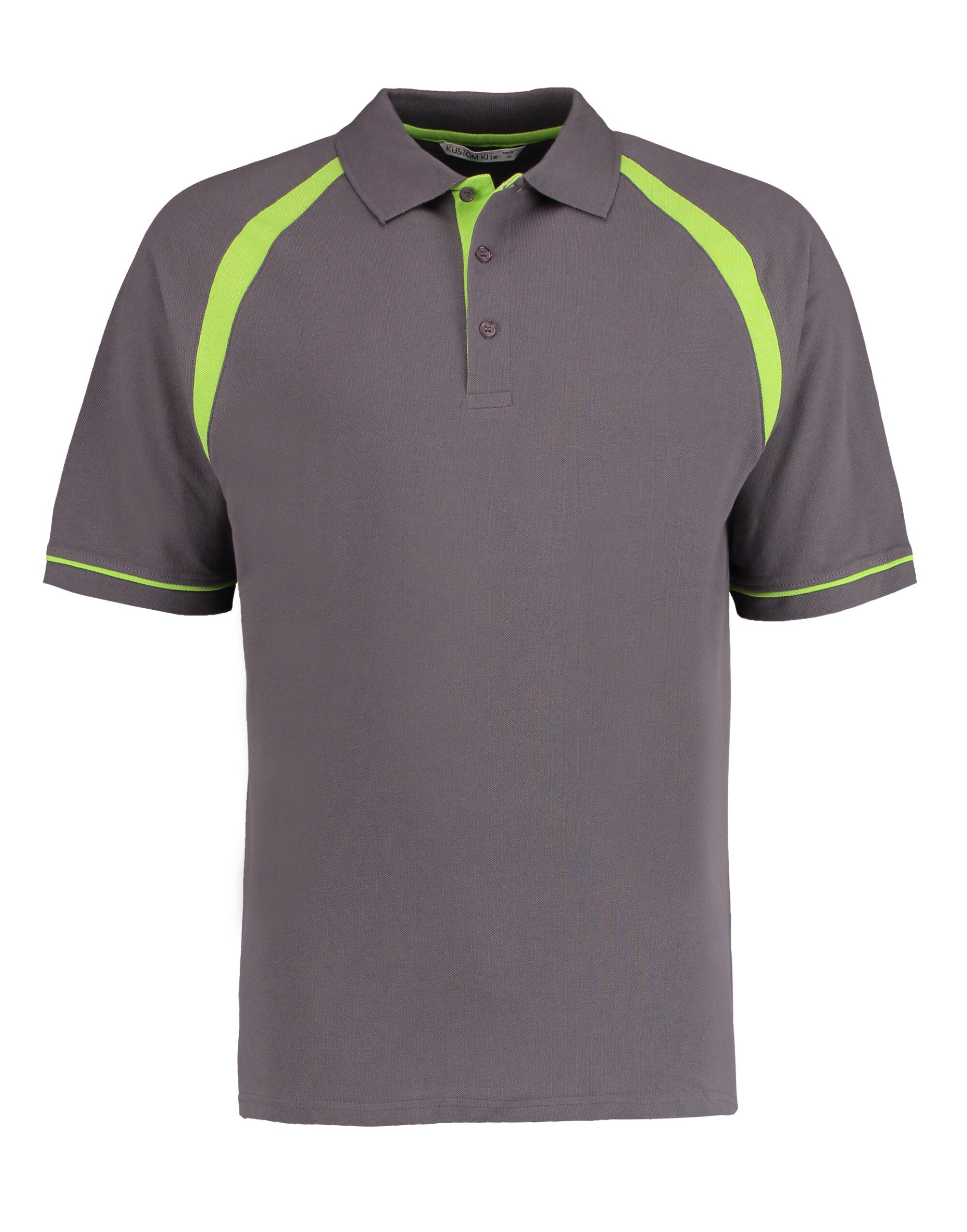 Kustom Kit Men Classic Fit Oak Hill Polo KK615 - Charcoal Lime - Customisable Polos