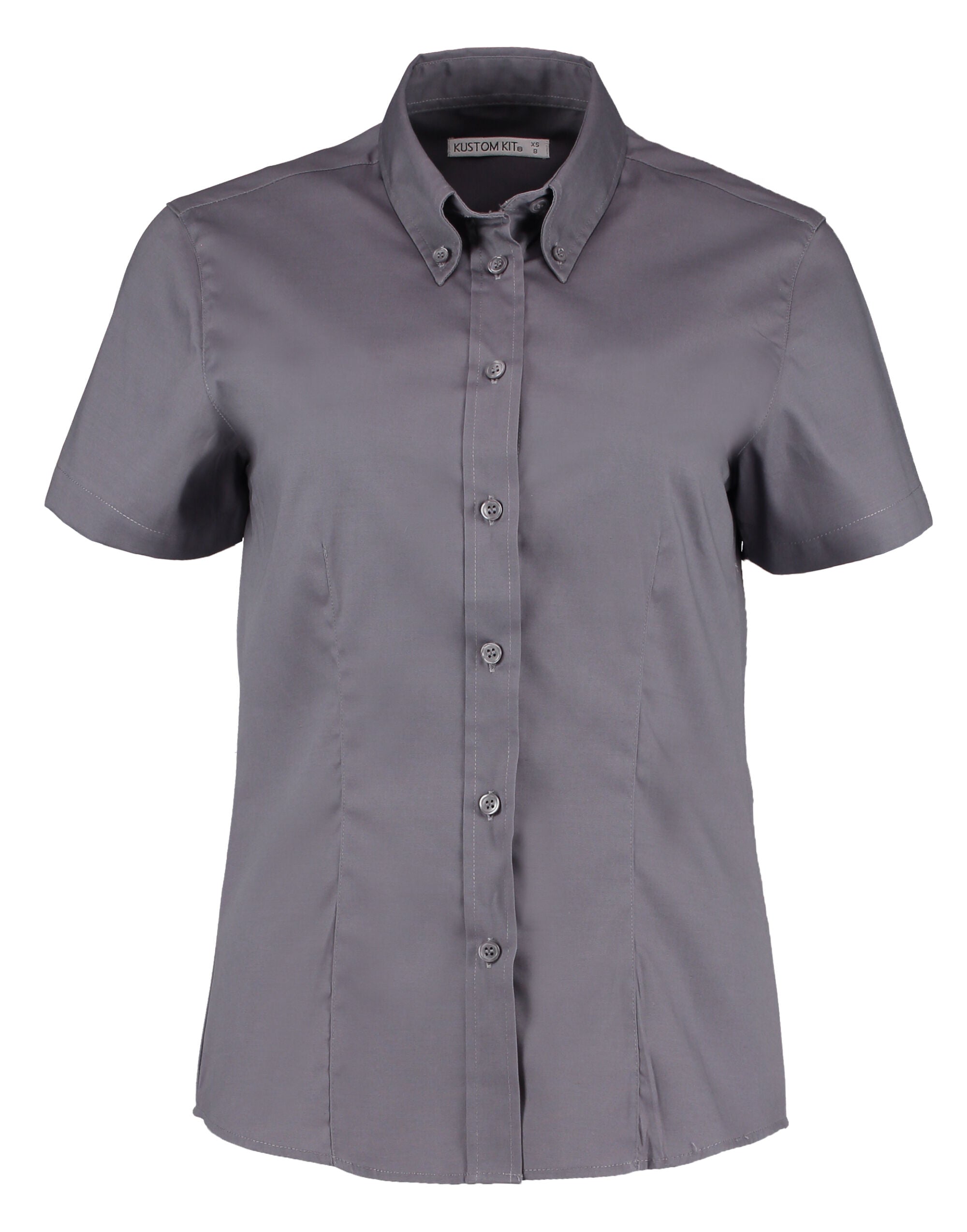 Kustom Kit Lady SS Tailored Oxford Shirt KK701 - Charcoal - Customisable Shirts