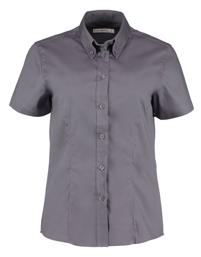 Kustom Kit Lady SS Tailored Oxford Shirt KK701 - Charcoal - Customisable Shirts