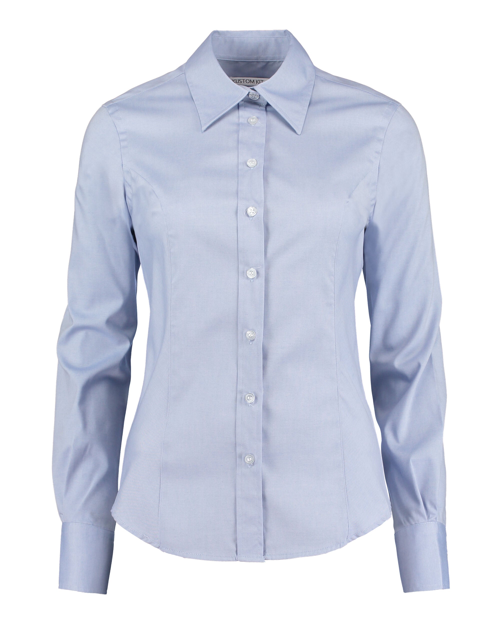 Kustom Kit Lady LS Tailored Oxford Shirt KK702 - Light Blue - Customisable Shirts