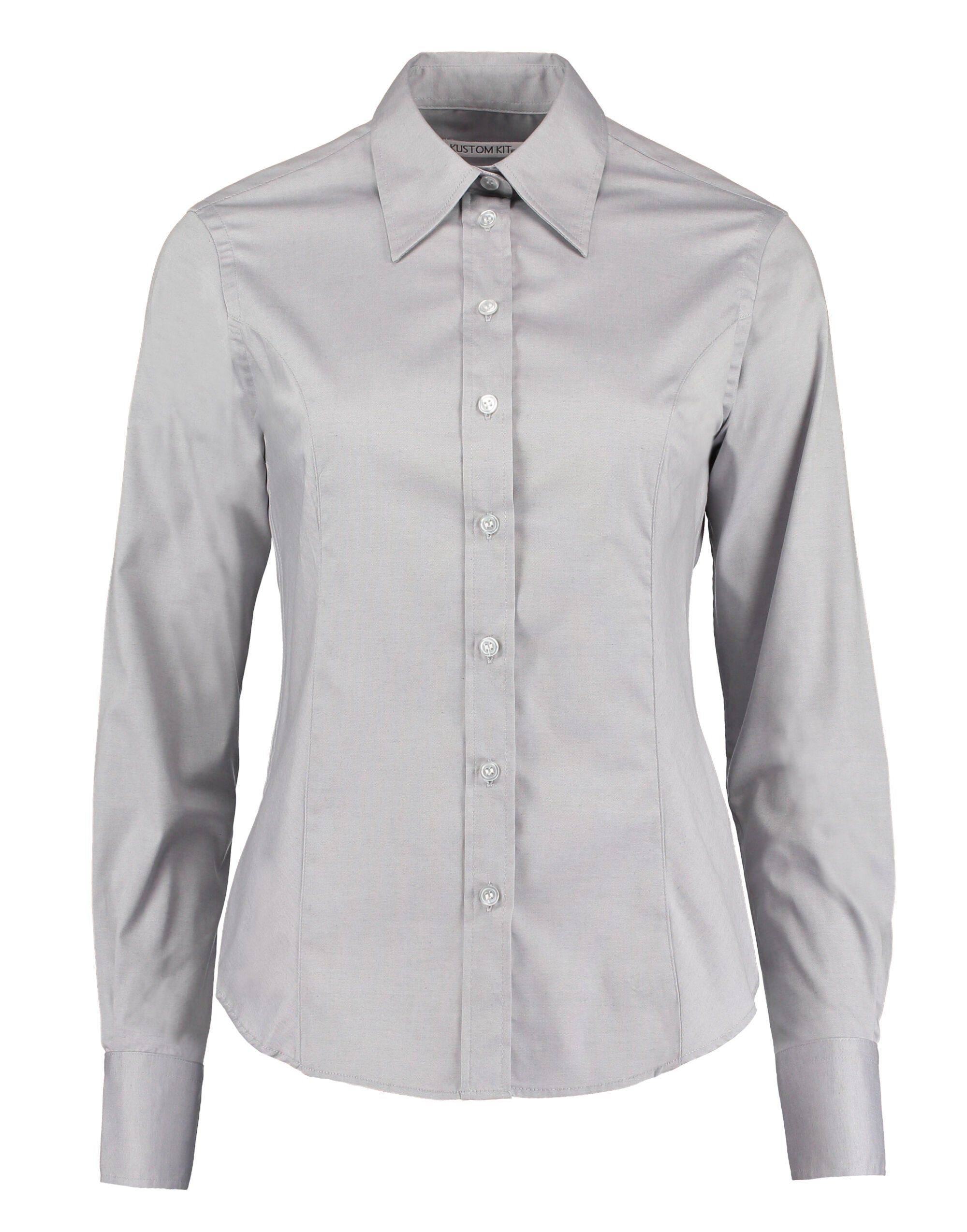 Kustom Kit Lady LS Tailored Oxford Shirt KK702 - Silver Grey - Customisable Shirts