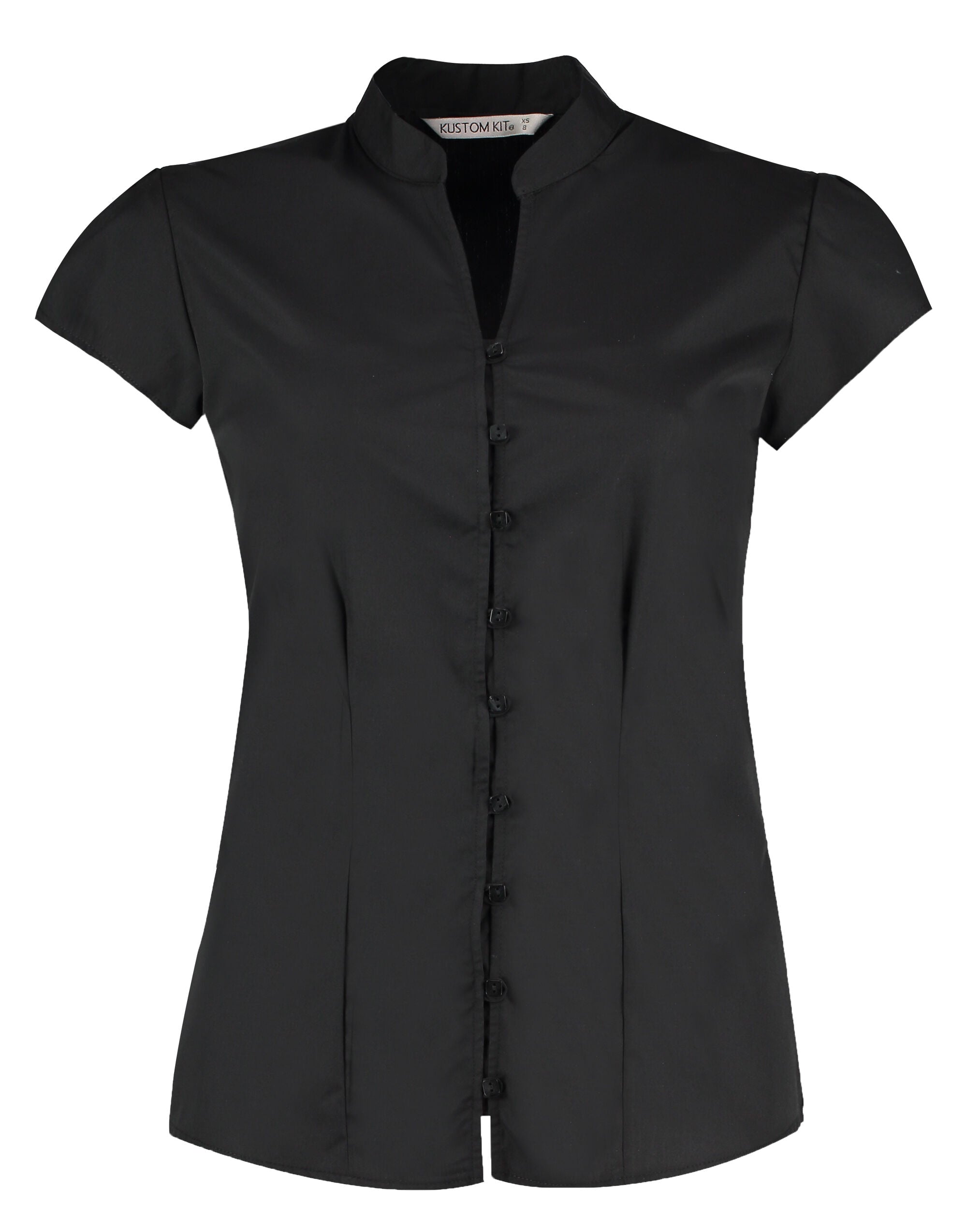 Kustom Kit Ladies Mandarin Collar Blouse KK727 - Black - Customisable Shirts