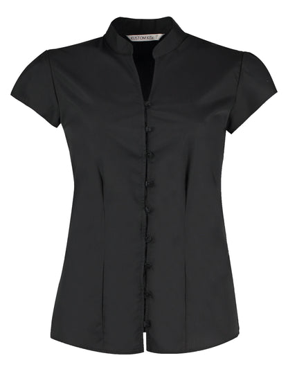 Kustom Kit Ladies Mandarin Collar Blouse KK727 - Black - Customisable Shirts