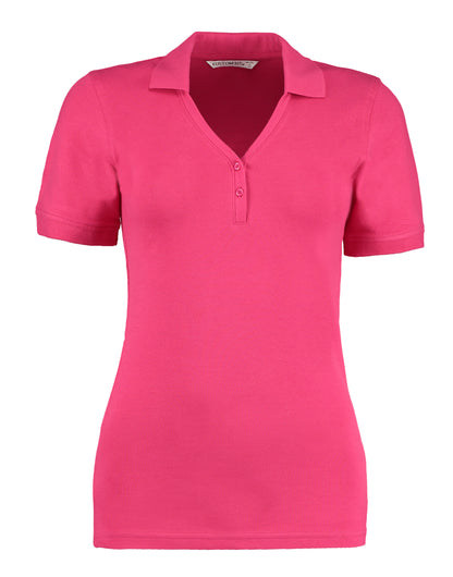 Kustom Kit Ladies Comfortec VNeck Polo KK732 - Raspberry - Customisable Polos