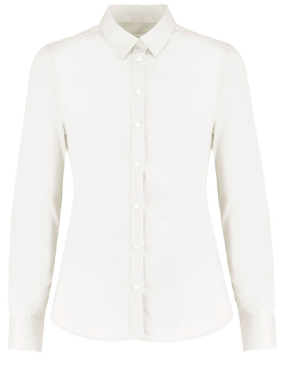 Kustom Kit Lady LS Stretch Oxford Shirt KK782 - White - Customisable Shirts