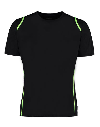 Kustom Kit Mens Cooltex Contrast Tee KK991 - Black Flourescent Lime - Customisable Sportswear
