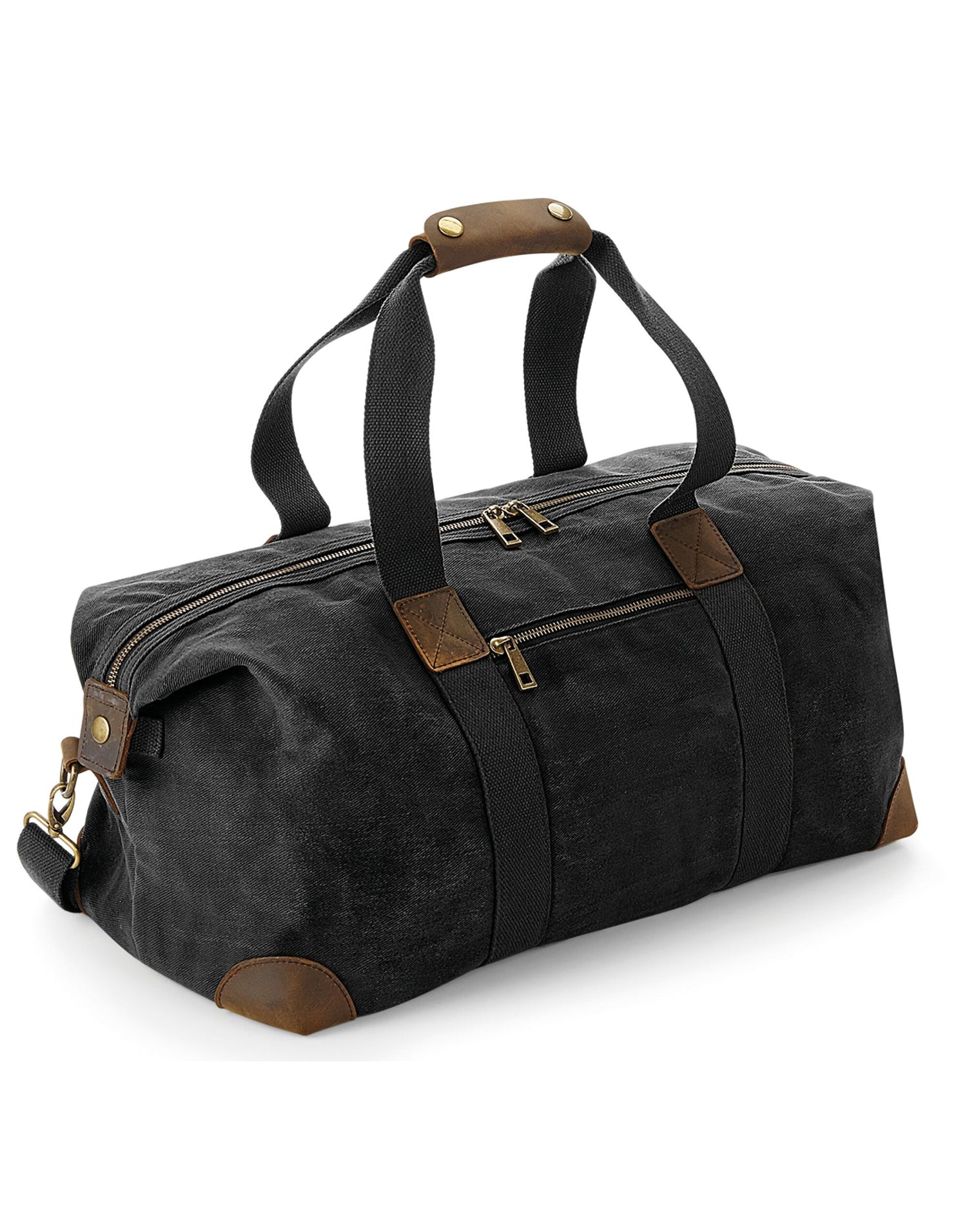 Quadra Heritage Washed Canvas Holdall qd650 - Black O S - Customisable Bags