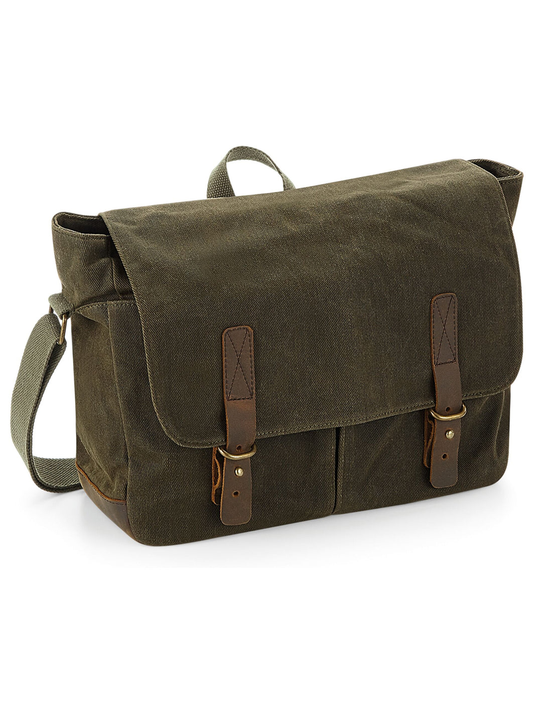 Quadra Heritage Waxed Canvas Messenger qd653 - Olive Green O S - Customisable Bags