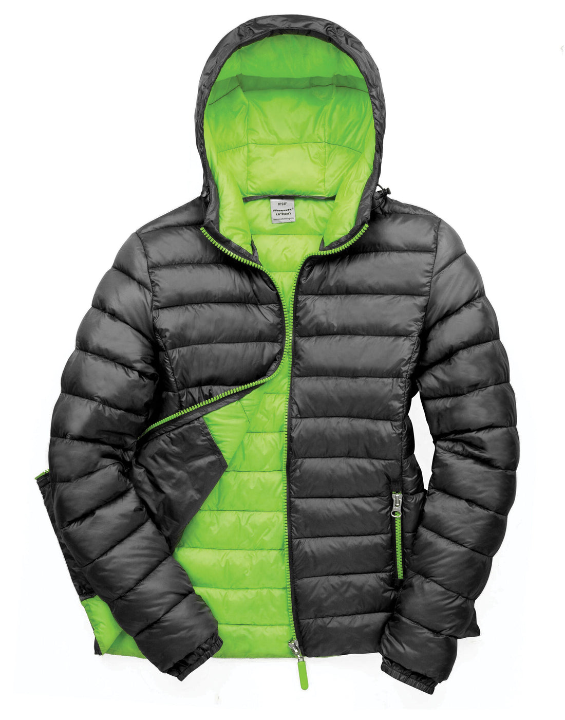 Result Urban Ladies Snowbird Hooded Jacket R194F - Black Lime Green - Customisable Outerwear