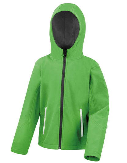 Result Core Junior Hooded Softshell Jacket r224jy - Vivid Green Black - Customisable Jacket