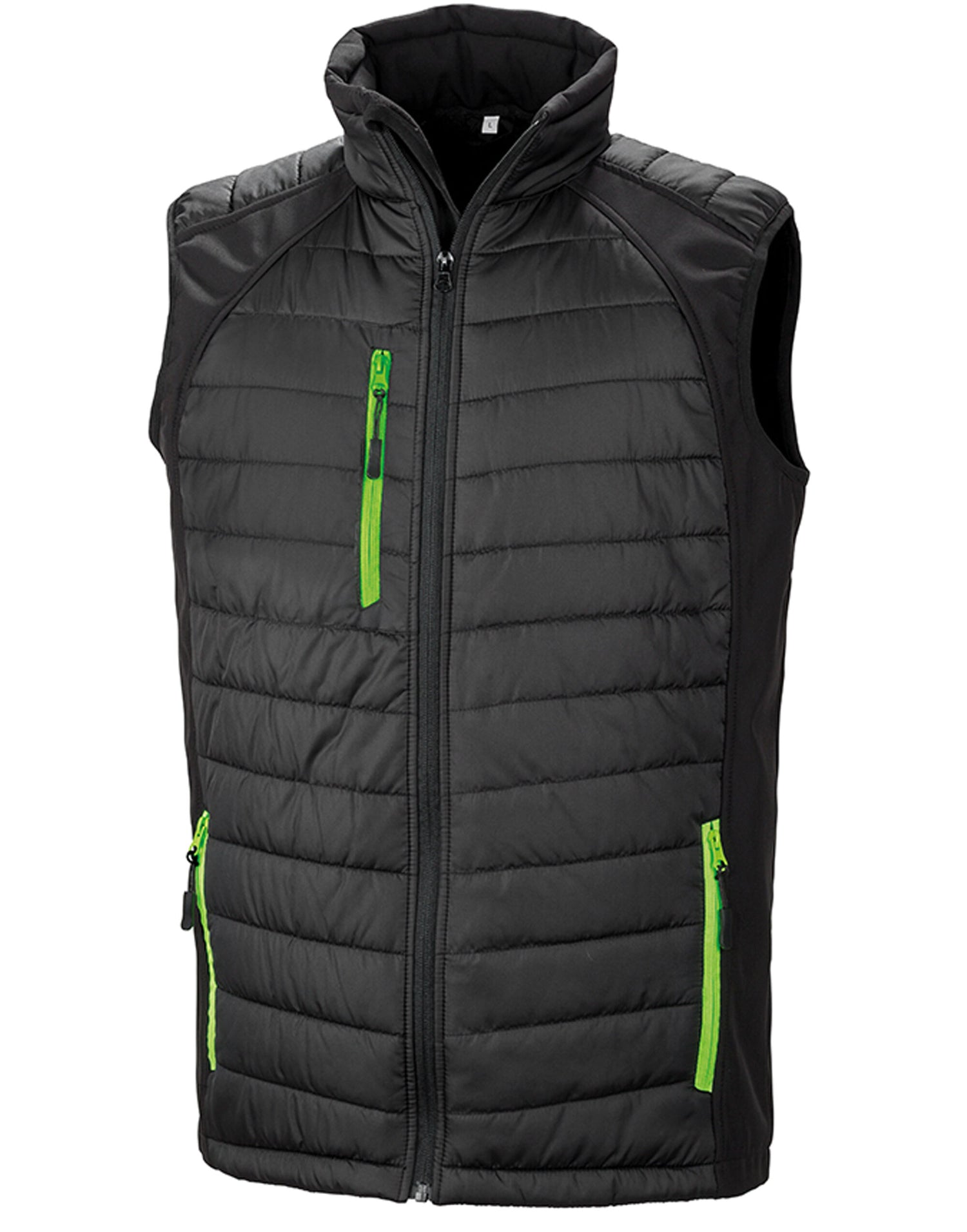 Result Black Compass Softshell Gilet R238X - Black Lime Green - Customisable Bodywarmer