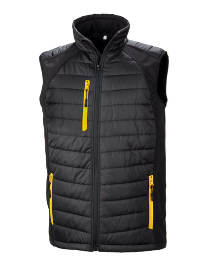 Result Black Compass Softshell Gilet R238X - Black Yellow - Customisable Bodywarmer