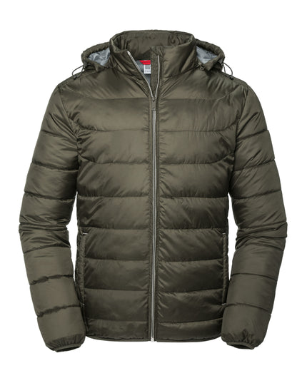 Russell Collection Russell Mens Hooded Nano Jacket R440M - Dark Olive - Customisable Jackets