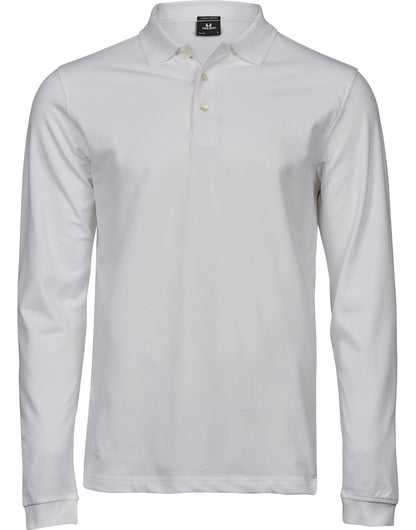 Tee Jays Mens Luxury L/S Stretch Polo TJ1406 - White - Customisable Polos