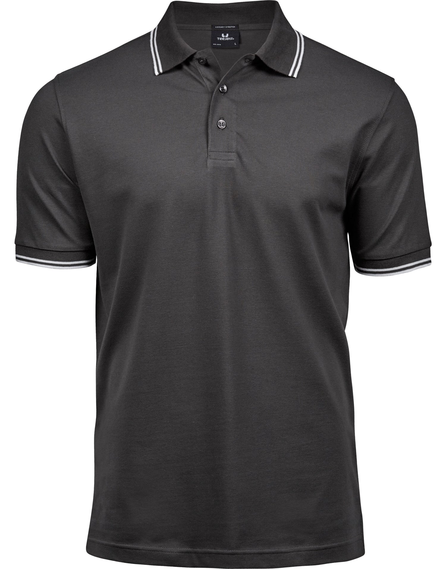 Tee Jays Mens Luxury Stripe Stretch Polo TJ1407 - Dark Grey White - Customisable Polos
